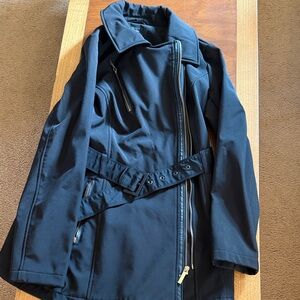 Stylish Black Asymmetrical Zip Jacket with Gold Accents